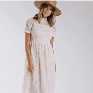 all:row Flora Lace MIDI Dress Size M Feminine Modest Parisian Ivory Cream